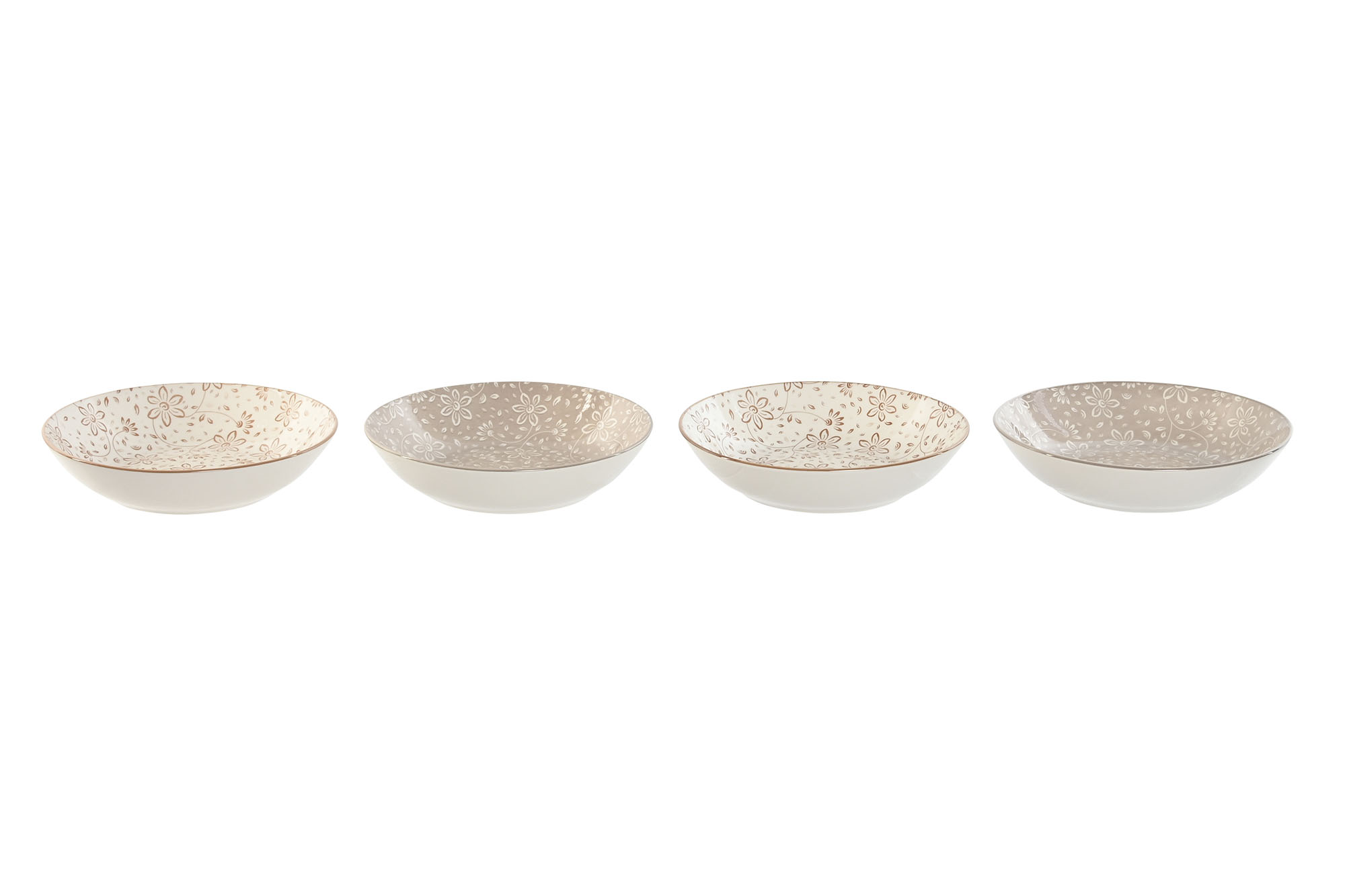 PLATO SET 4 PORCELANA 20X20X4 FLORES BEIGE