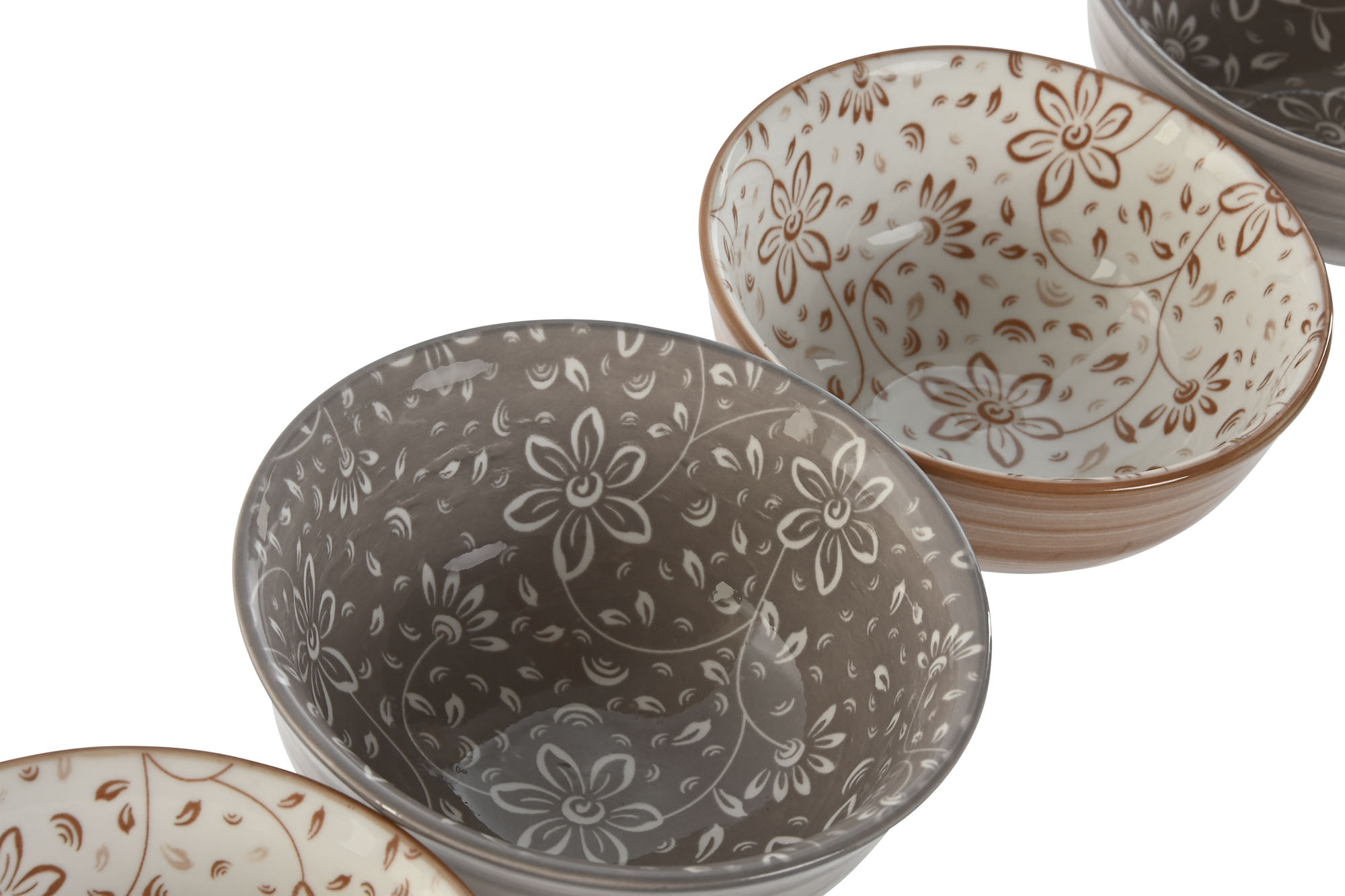 BOL SET 4 PORCELANA 11,5X11,5X6 FLORES BEIGE 3