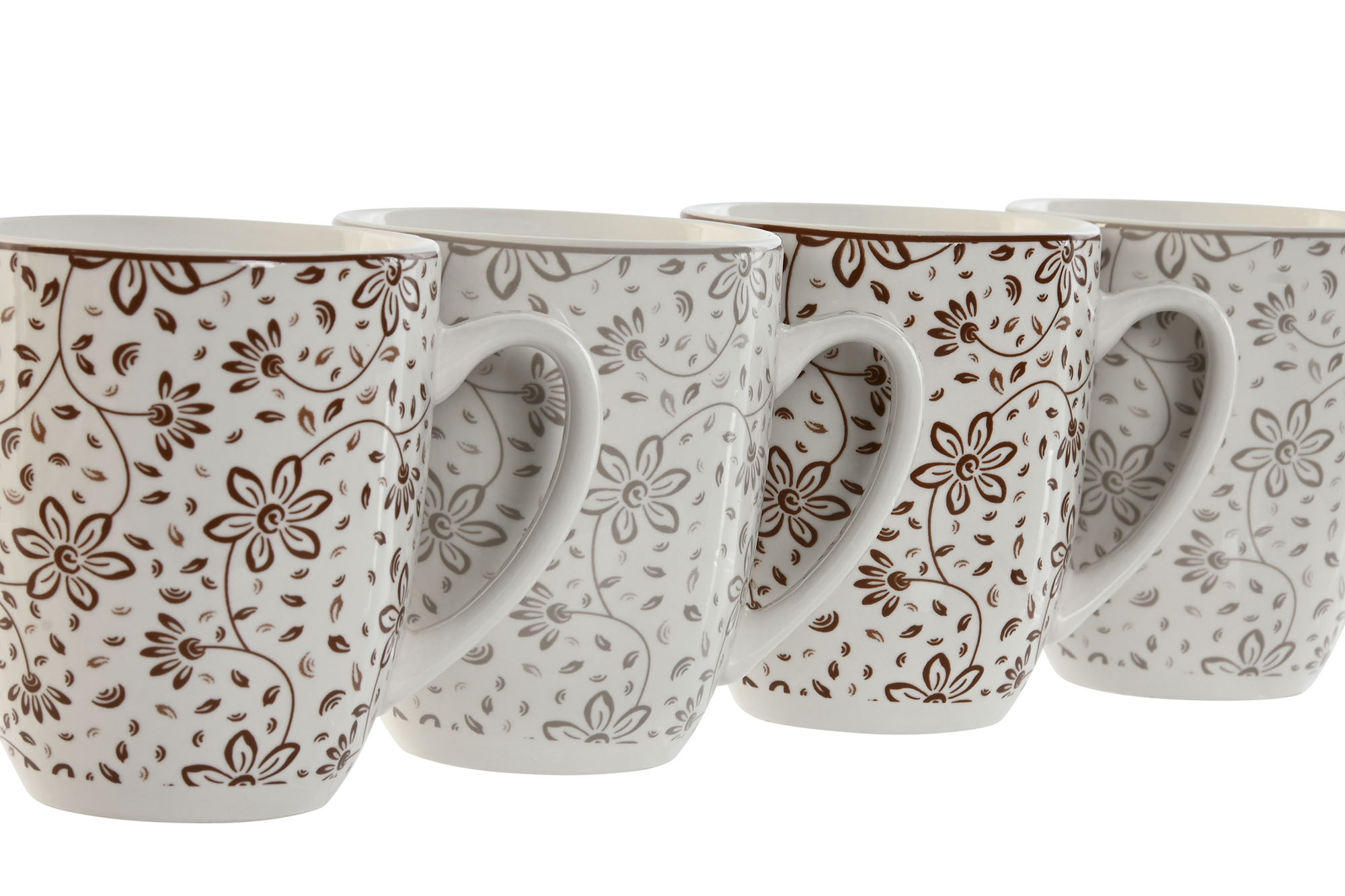 MUG SET 4 PORCELANA 12X9X10,5 340ML FLORES BEIGE 2