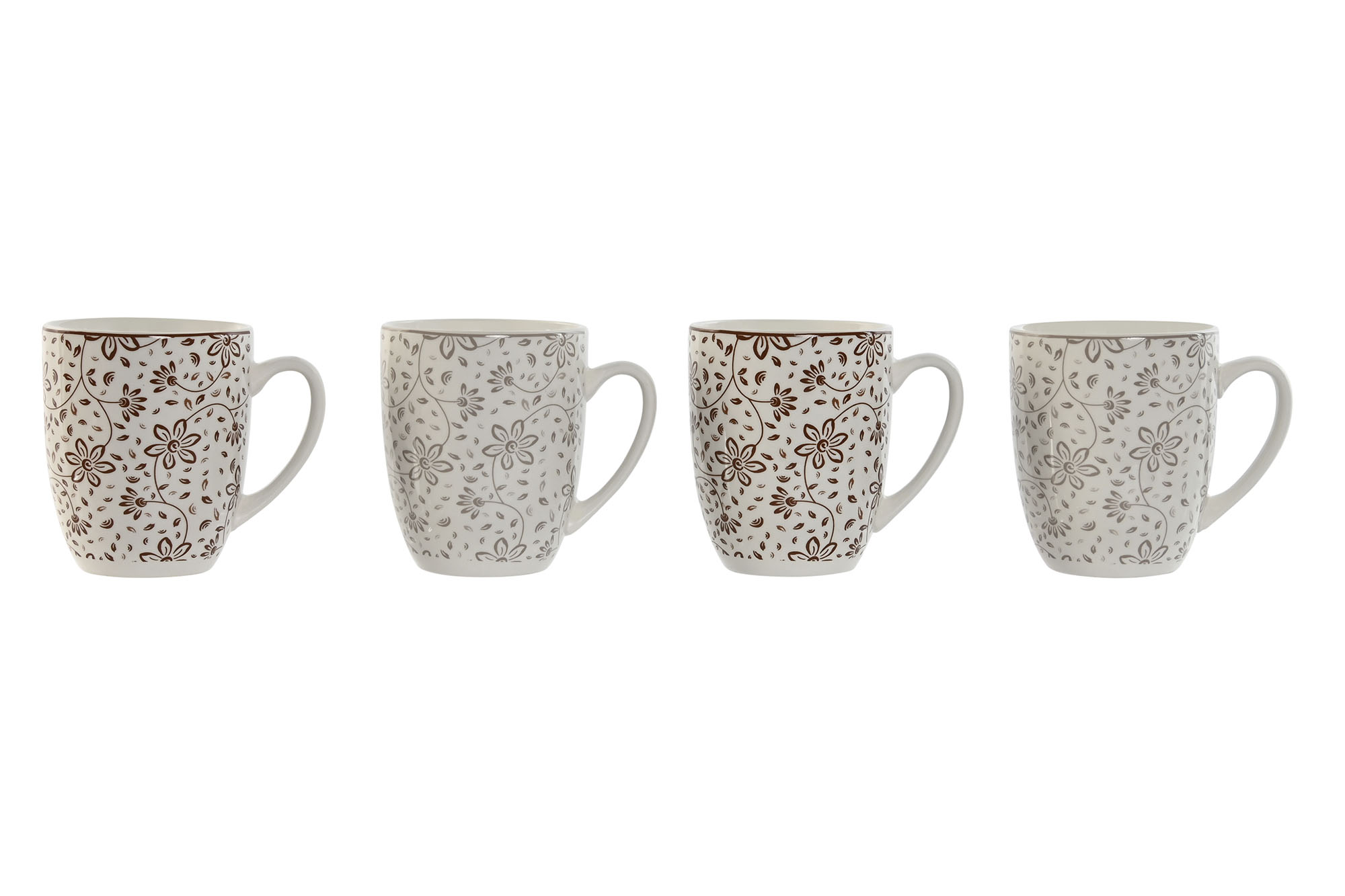 MUG SET 4 PORCELANA 12X9X10,5 340ML FLORES BEIGE