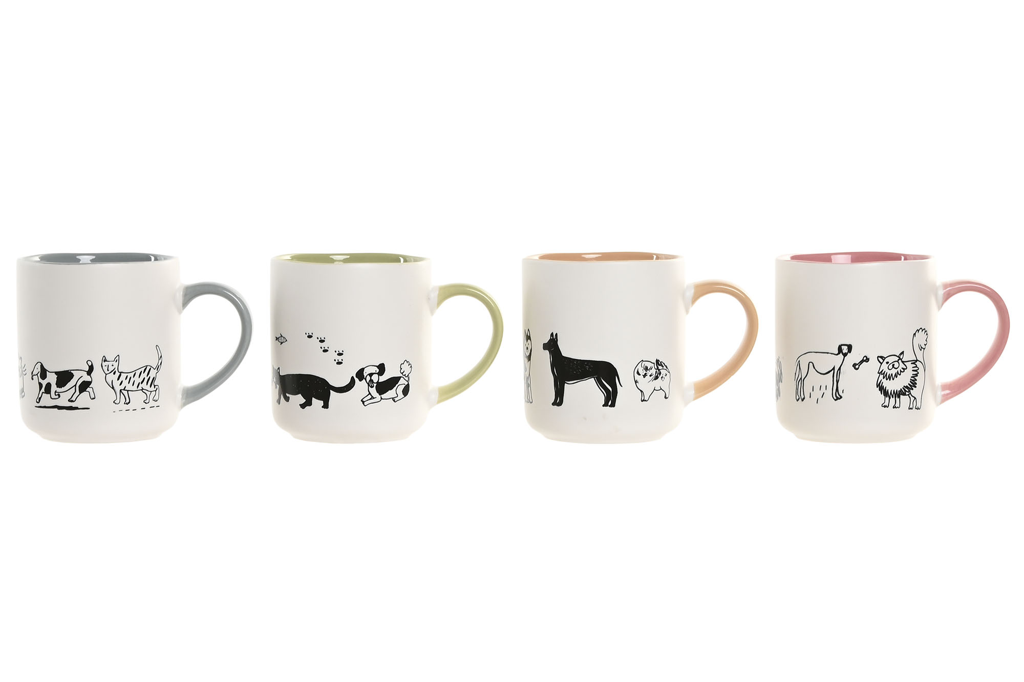 MUG PORCELANA 13X9X10,5 480ML GATO PERRO GRIS