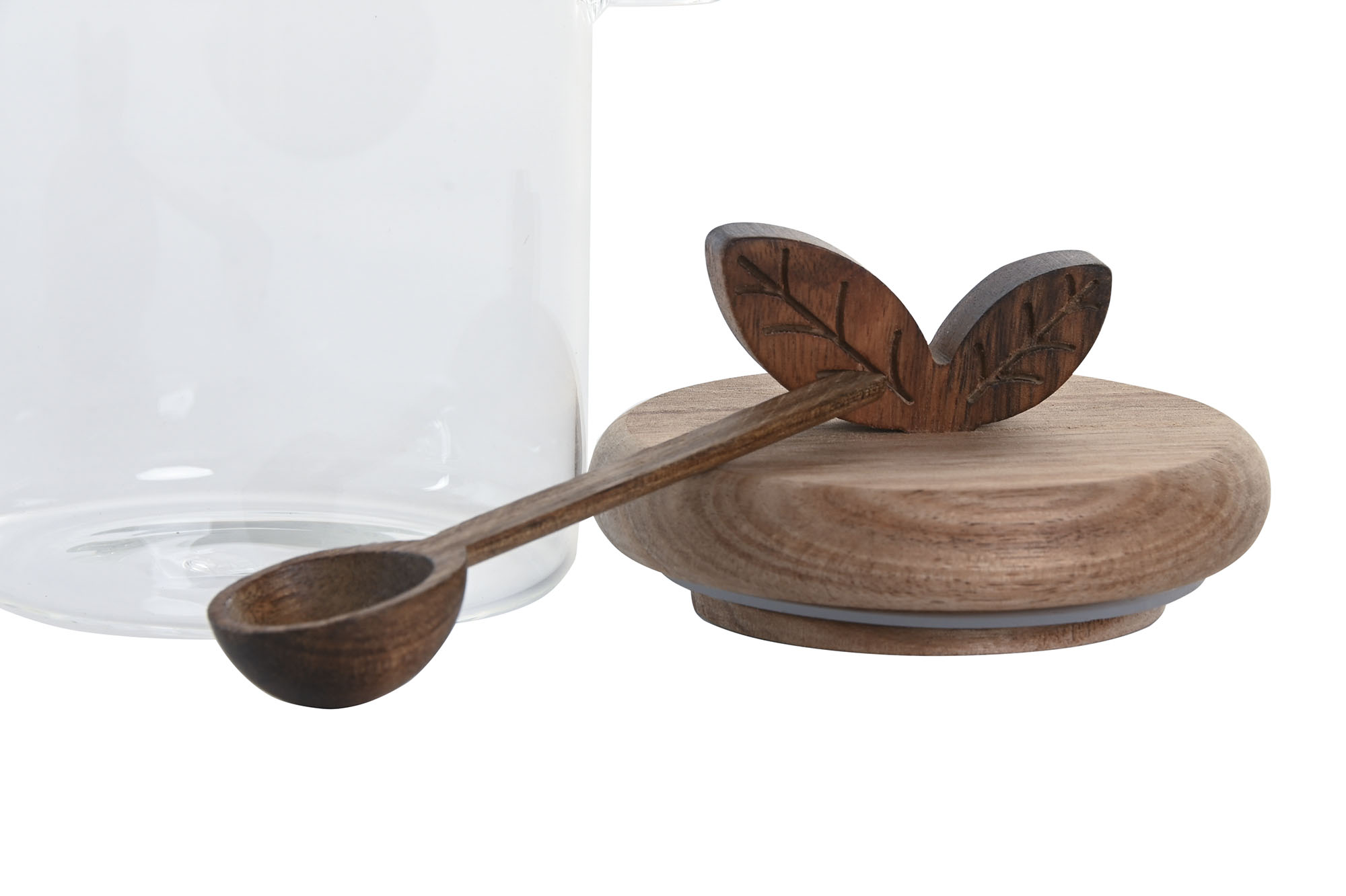 BOTE CRISTAL ACACIA 11X9X15,5 600ML CUCHARA 2