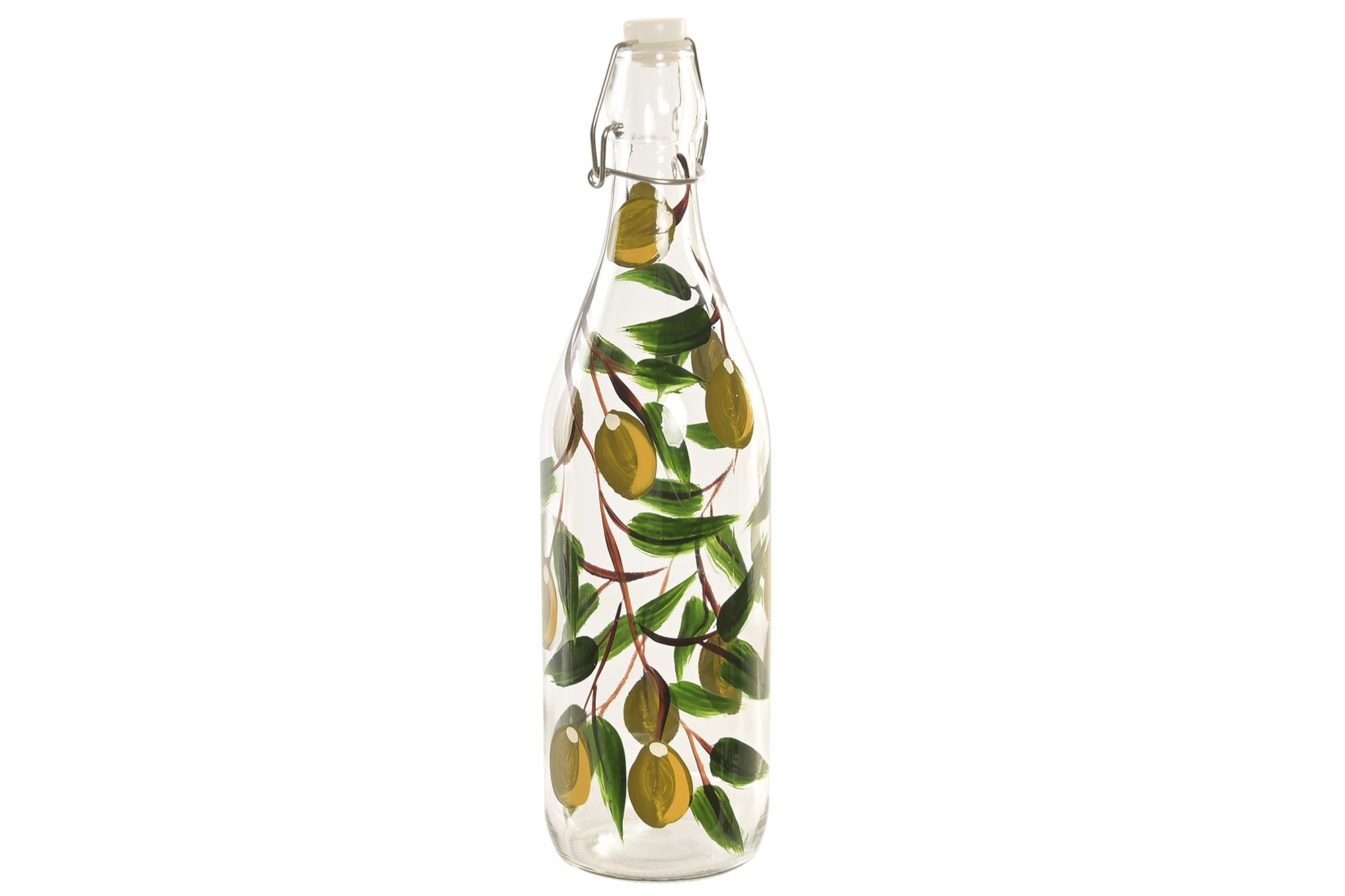 BOTELLA CRISTAL INOX 8X8X32 1L OLIVO IMPRESO VERDE