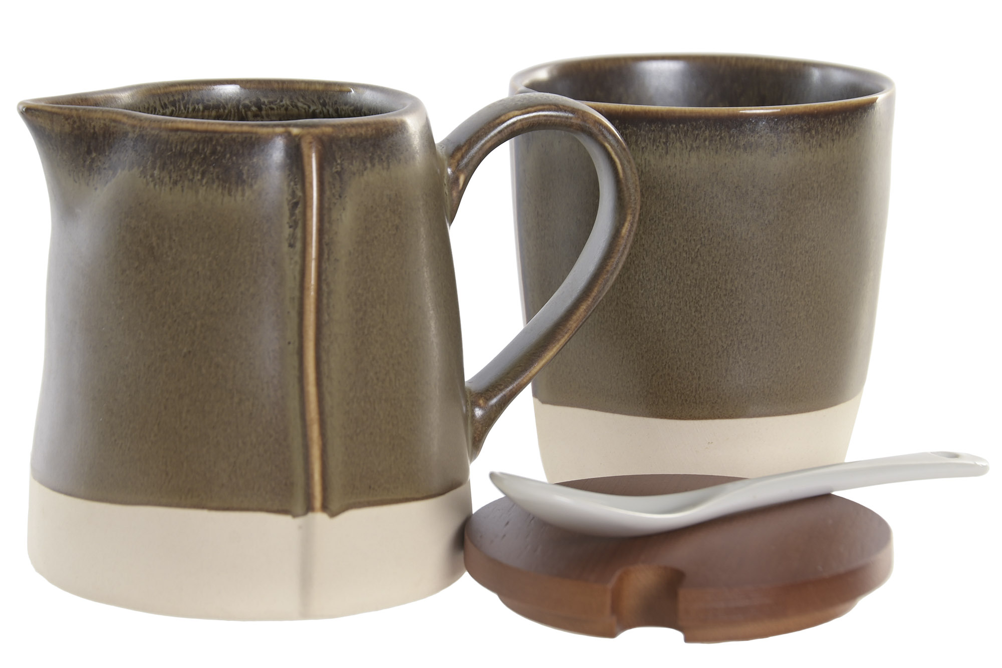 AZUCARERO SET 2 GRES ACACIA 9,5X8X11 LECHERA VERDE 2