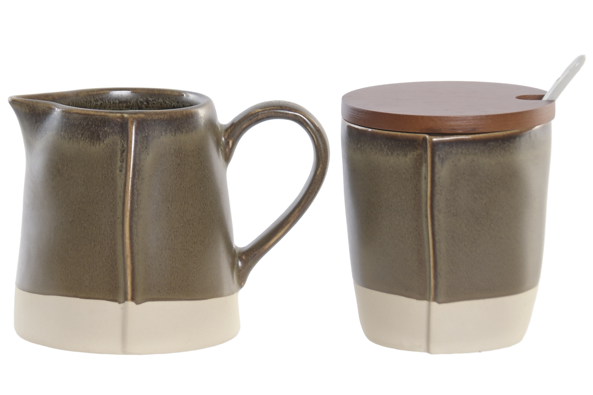 AZUCARERO SET 2 GRES ACACIA 9,5X8X11 LECHERA VERDE