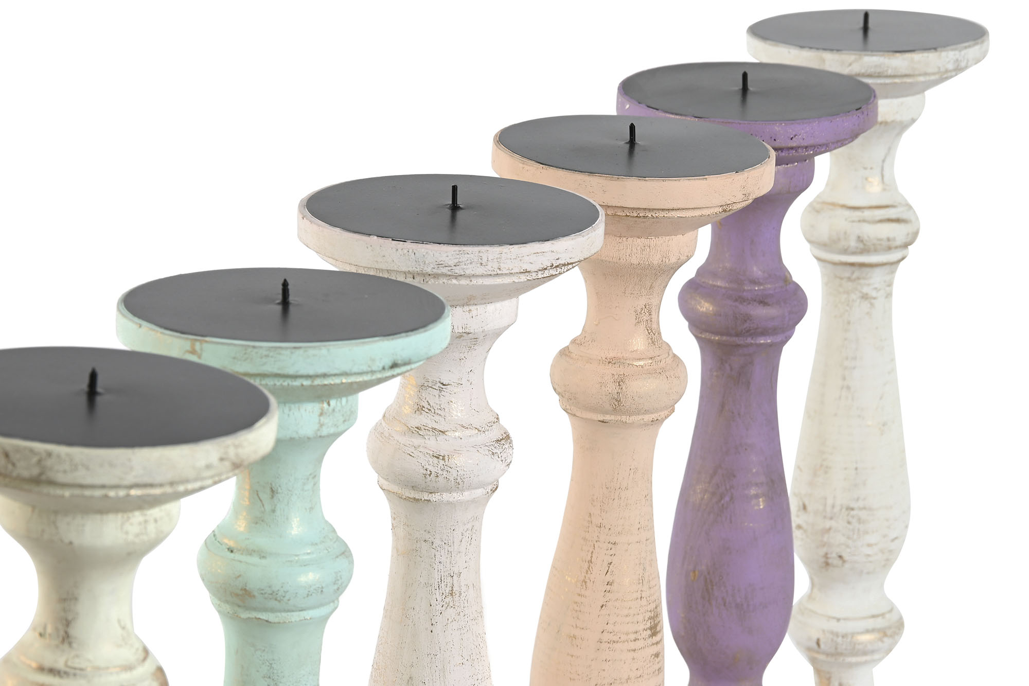 CANDELABRO MANGO METAL 12X12X34 DESGASTADO BLANCO 2