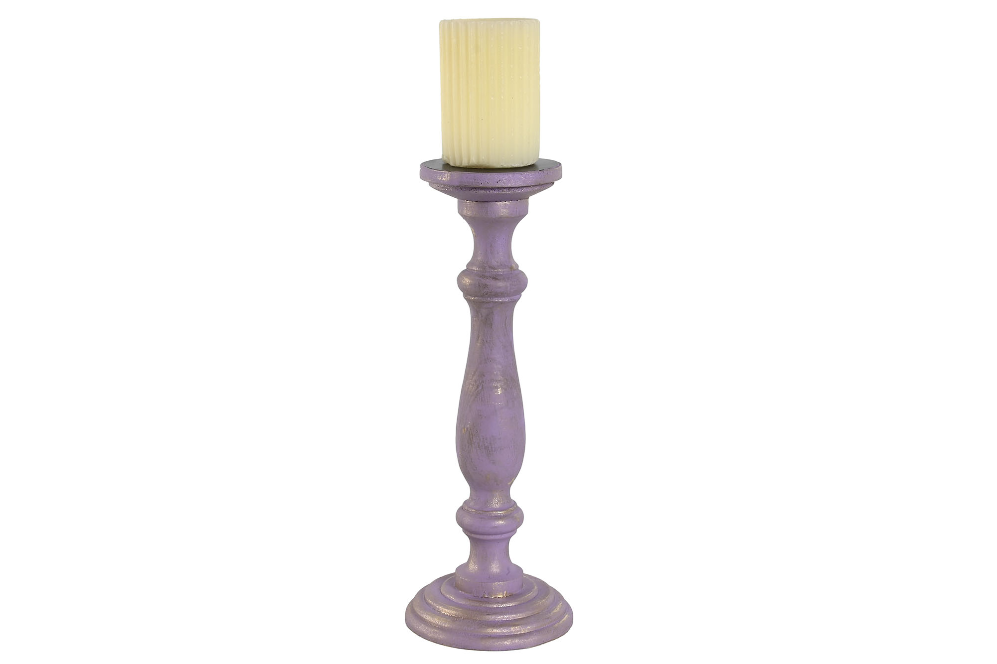 CANDELABRO MANGO METAL 12X12X34 DESGASTADO BLANCO 3