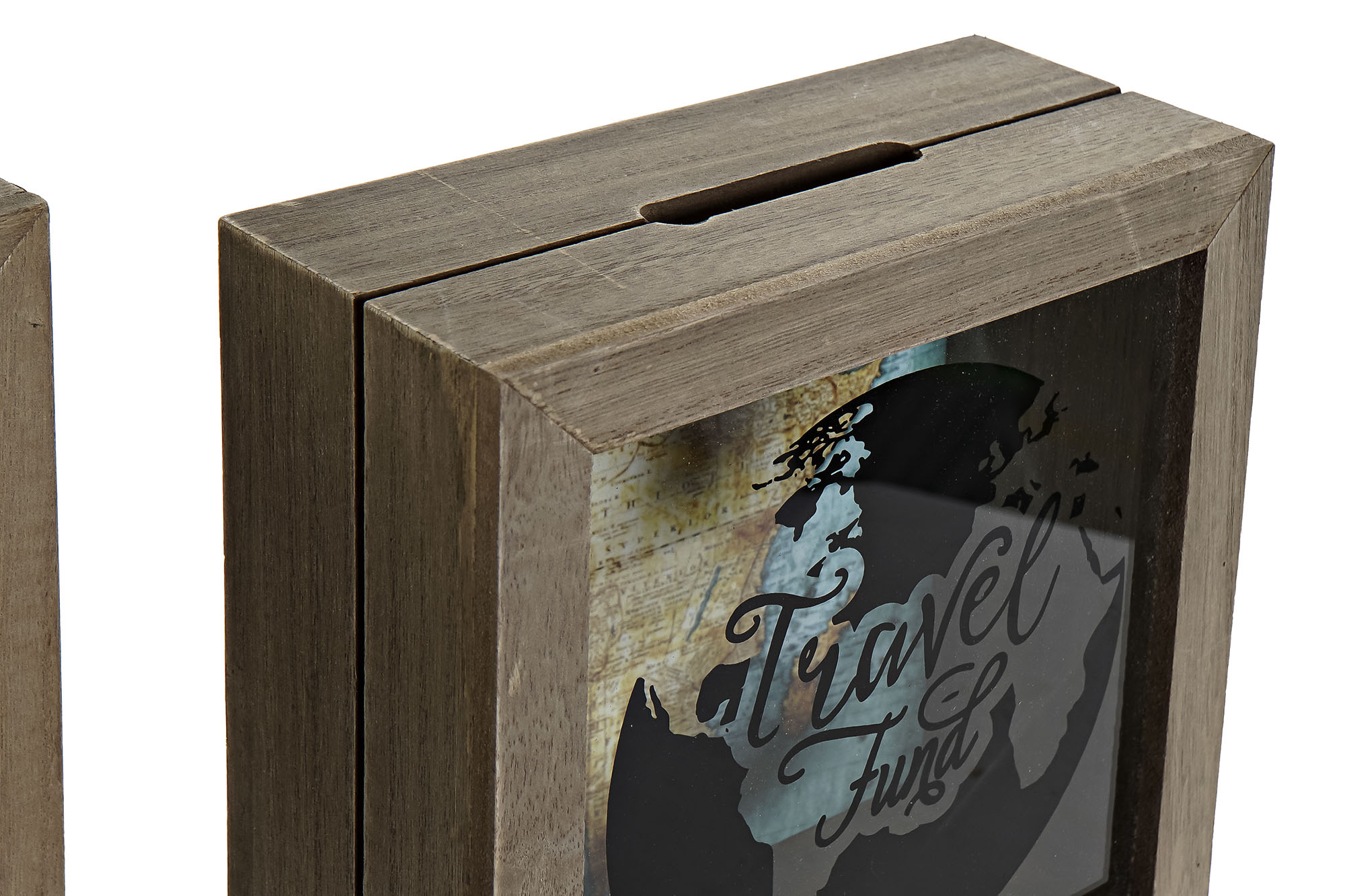HUCHA MDF CRISTAL 18X7X18 MAPAMUNDI AZUL