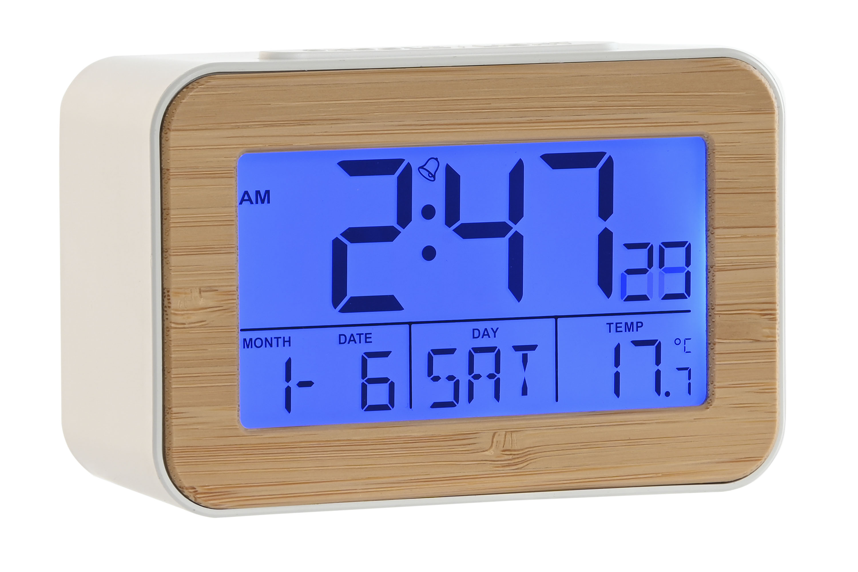 RELOJ DESPERTADOR PVC LED 11X5X7,3 NATURAL