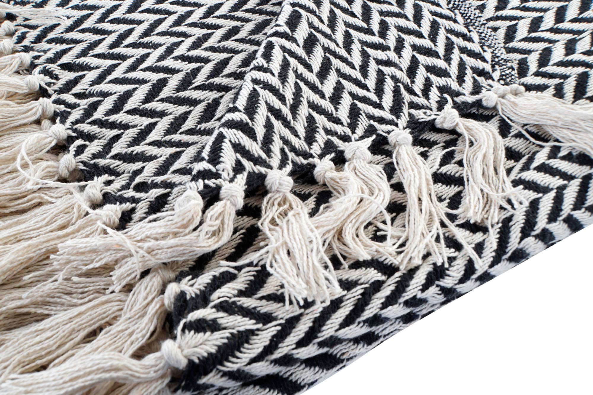 PLAID ALGODON 170X130X1 HERRINGBONE KILIM NEGRO 4