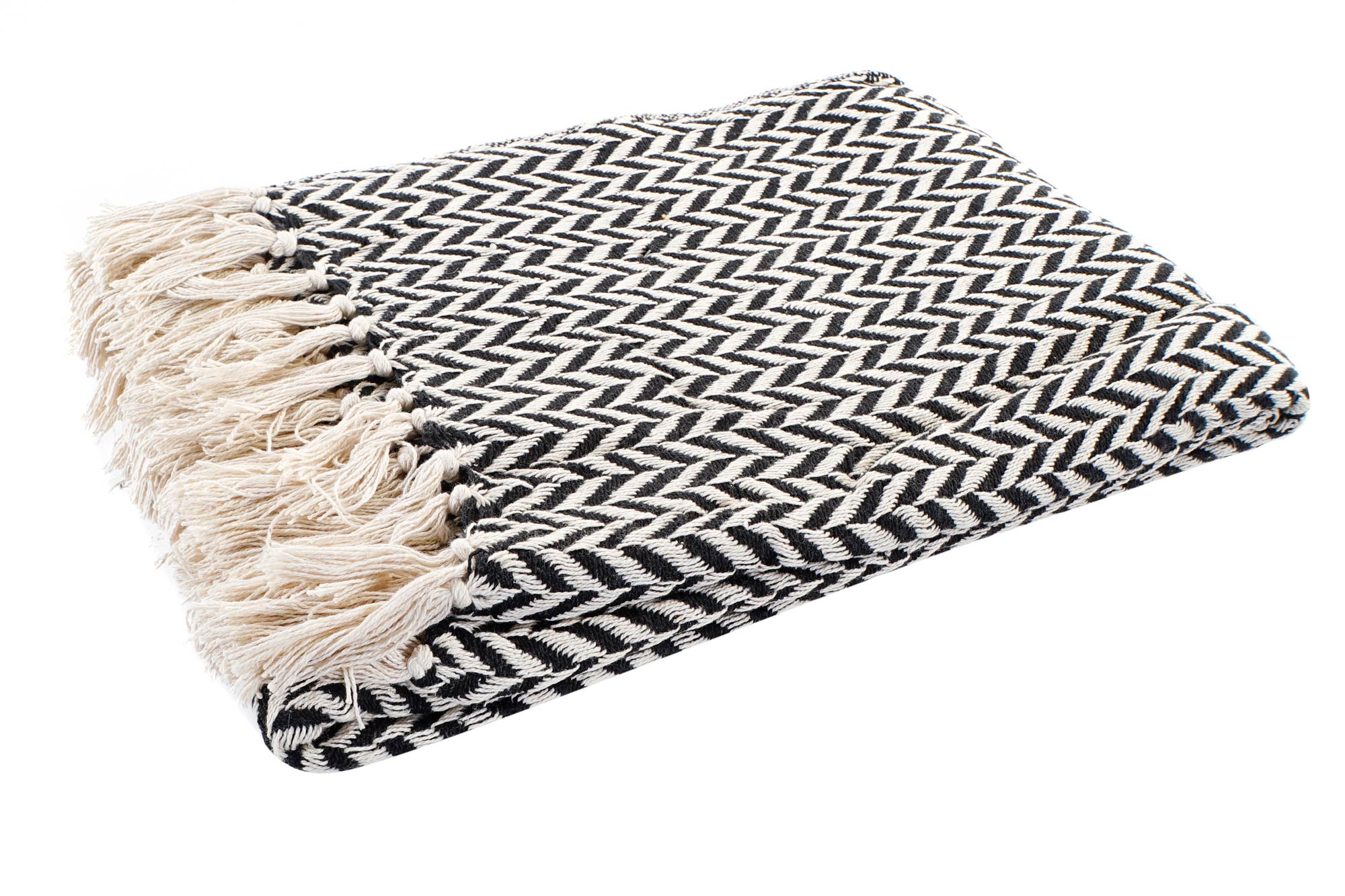 PLAID ALGODON 170X130X1 HERRINGBONE KILIM NEGRO 5