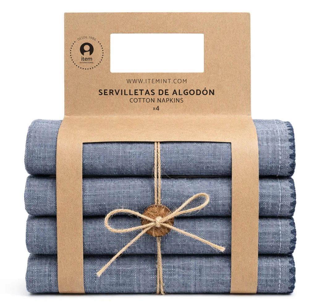 SERVILLETAS SET 4 ALGODON 40X40 BORDADO AZUL