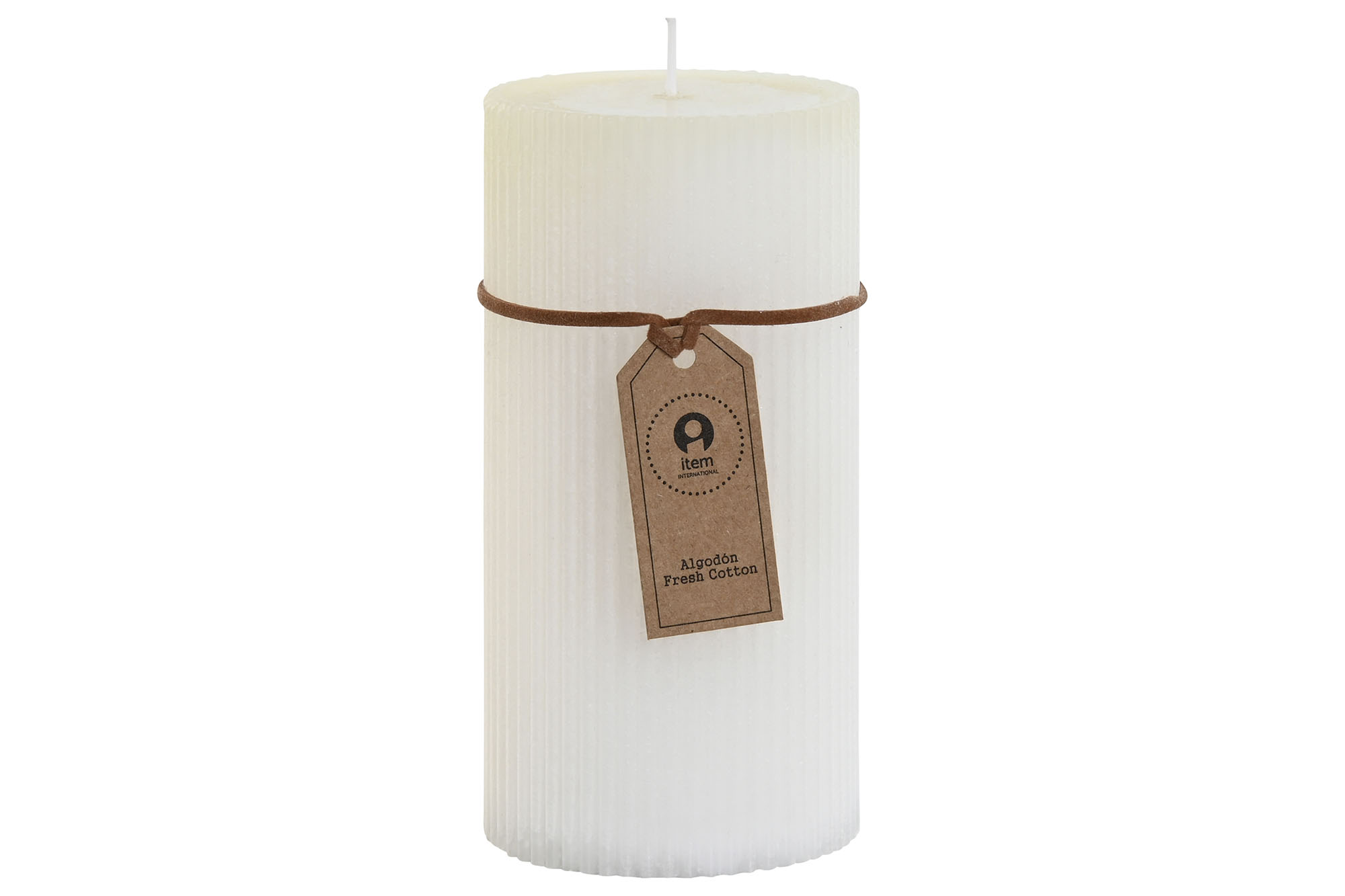 VELA CERA 7X7X15 450GR, 80 HORAS RAYADO BLANCO