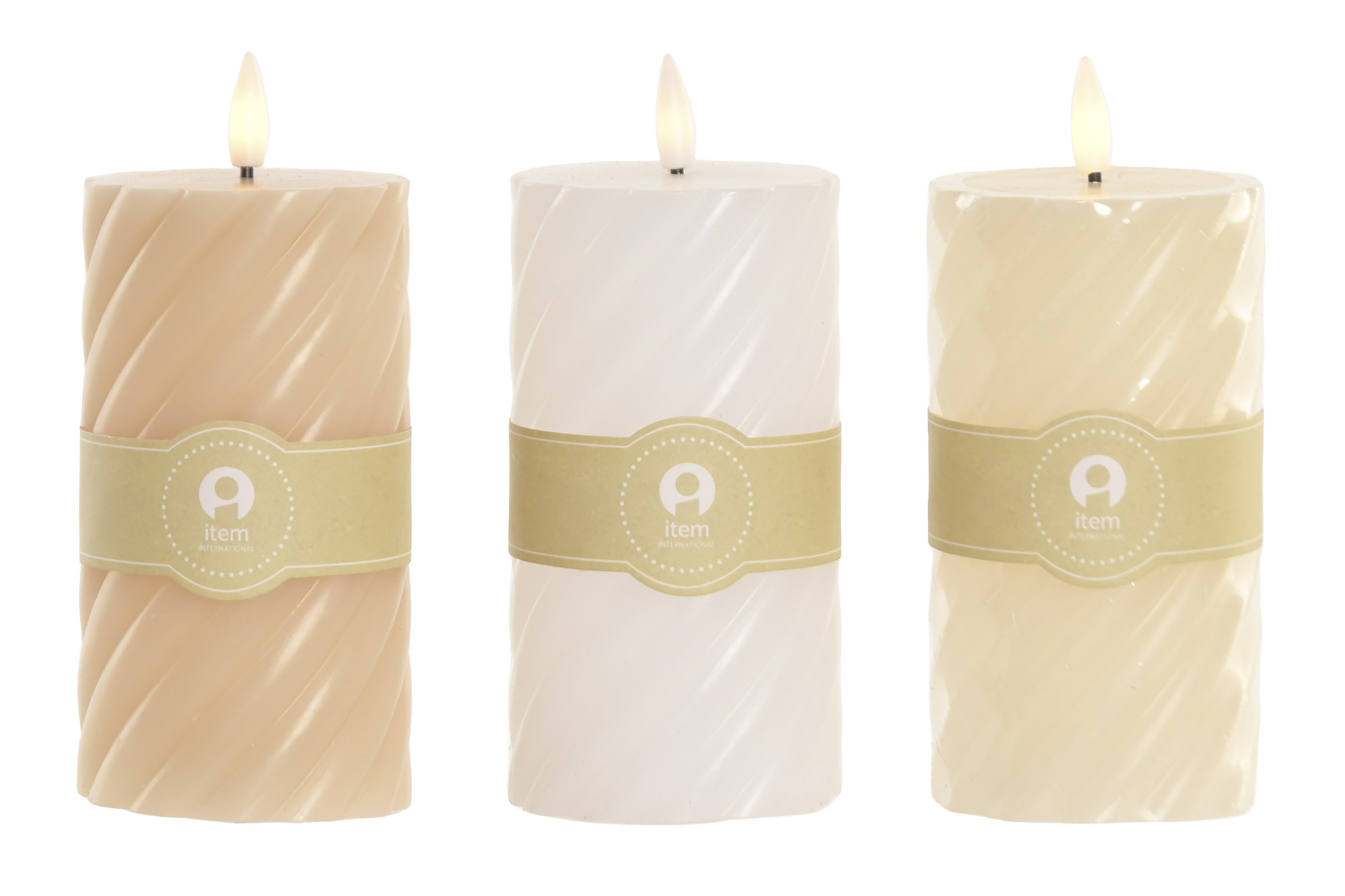 VELA LED CERA PARAFINA 7X7X17 ESPIRAL BEIGE 2