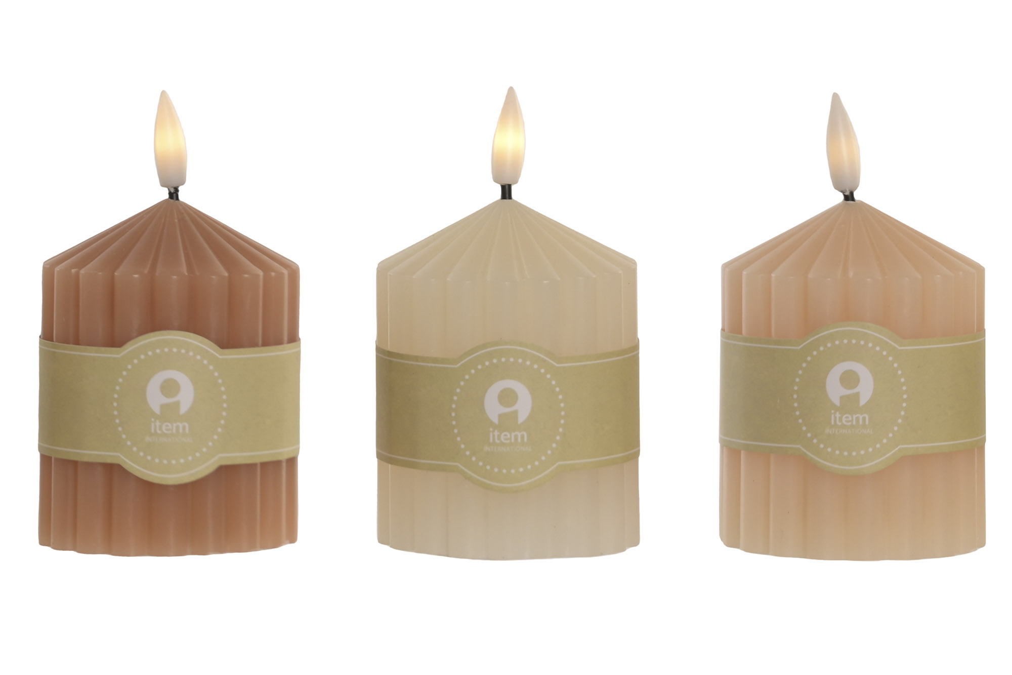 VELA LED CERA PARAFINA 7X7X12 RAYAS BEIGE 2