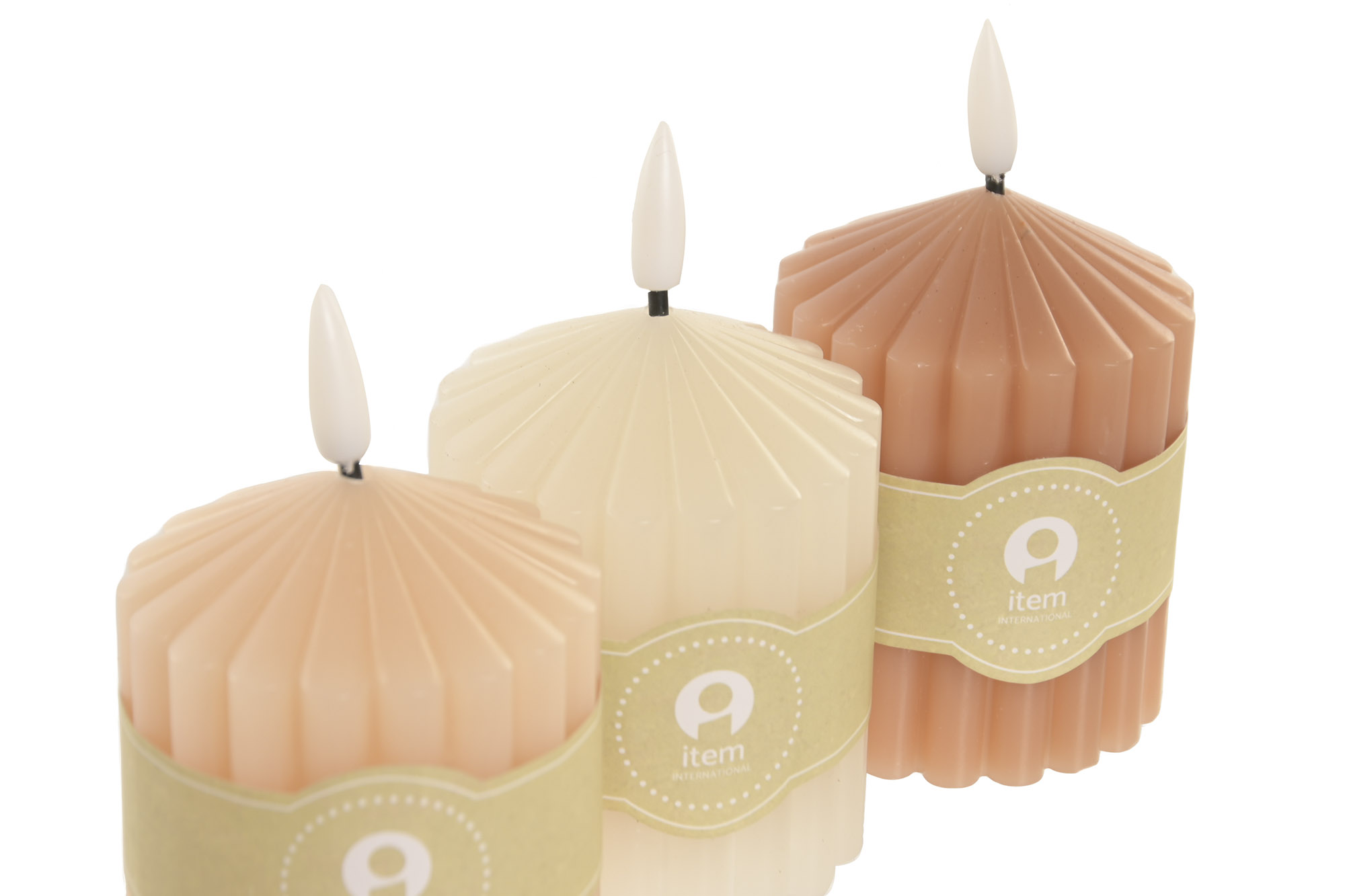 VELA LED CERA PARAFINA 7X7X12 RAYAS BEIGE 3