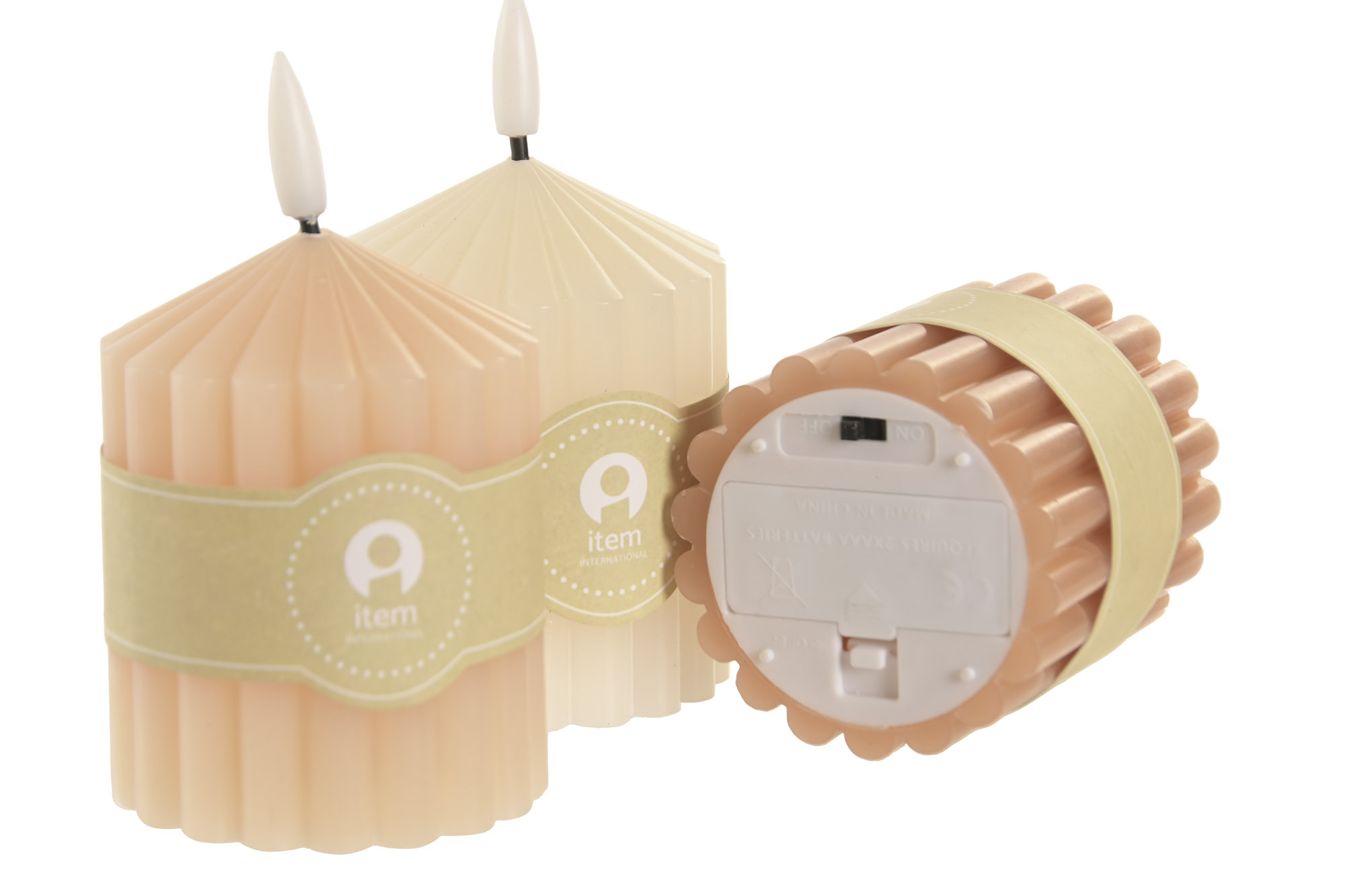 VELA LED CERA PARAFINA 7X7X12 RAYAS BLANCO 4