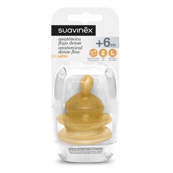 Tetina suavinex b/ancha latex anat flujo l t/2 +6 m 2 un