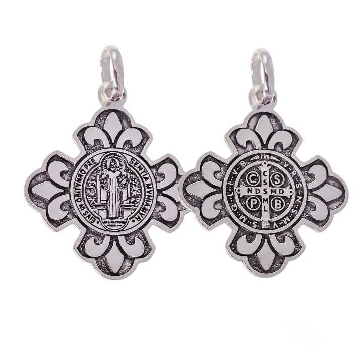 Colgante cruz medalla de San Benito de Plata de ley 925