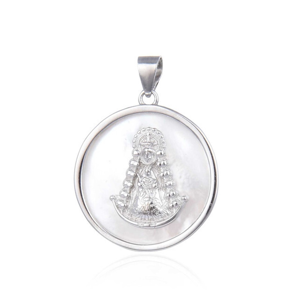 Medalla de Nácar blanco y Plata rodiada Virgen del Rocío
