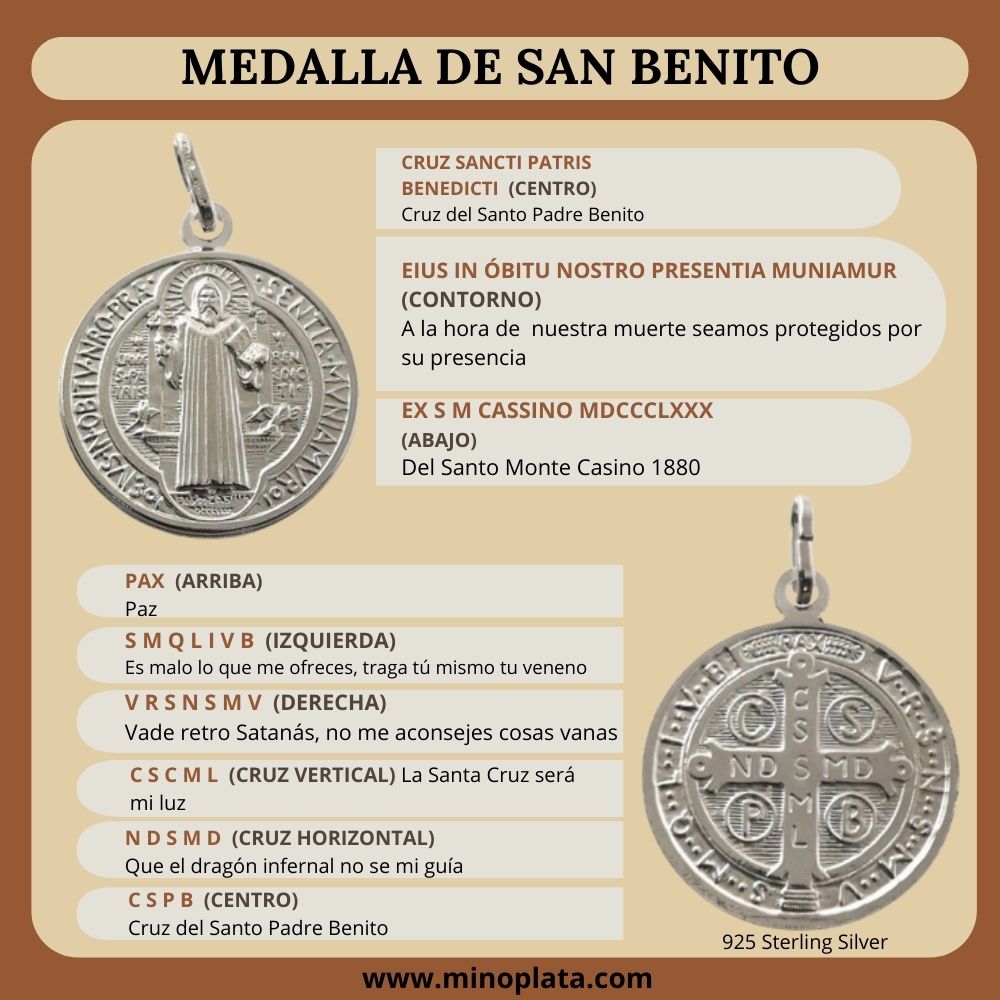 Medalla San Benito pequeña 8mm diámetro de Plata de ley 925