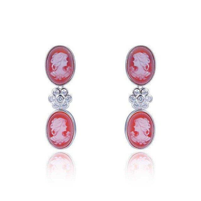 Pendientes Camafeo flor de Plata de ley con Circonitas