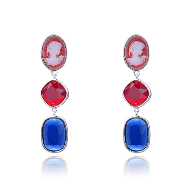 Pendientes camafeo largos Circonitas color en Plata de ley rodio