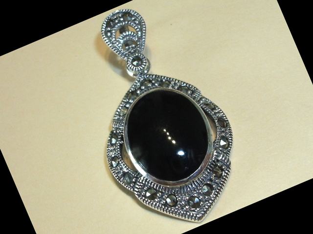 Colgante Negro Marquesitas en Plata de Ley