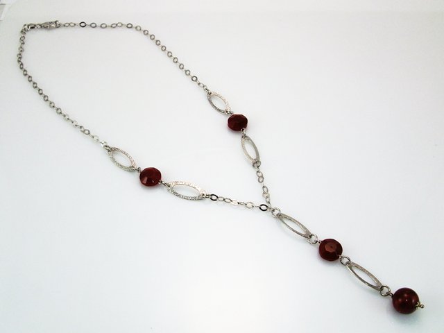 Gargantilla de Plata rodiada con piedras coral