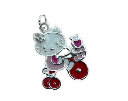 Colgante infantil Gatita con triciclo de Plata de ley