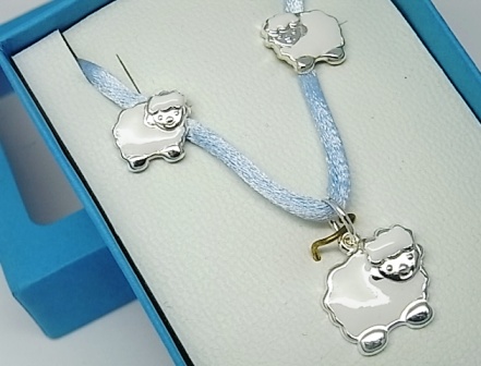 Conjunto infantil de Plata de ley ovejitas con esmalte