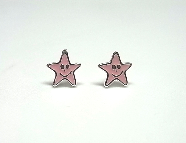 Pendientes de niña con estrella rosa de Plata de ley