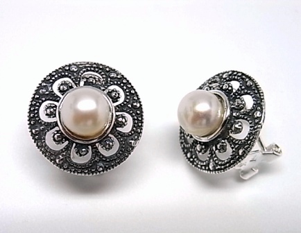 Pendientes de Plata vieja calada con Perlas
