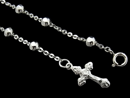 Pulsera rosario de Plata de ley con bolas diamantadas