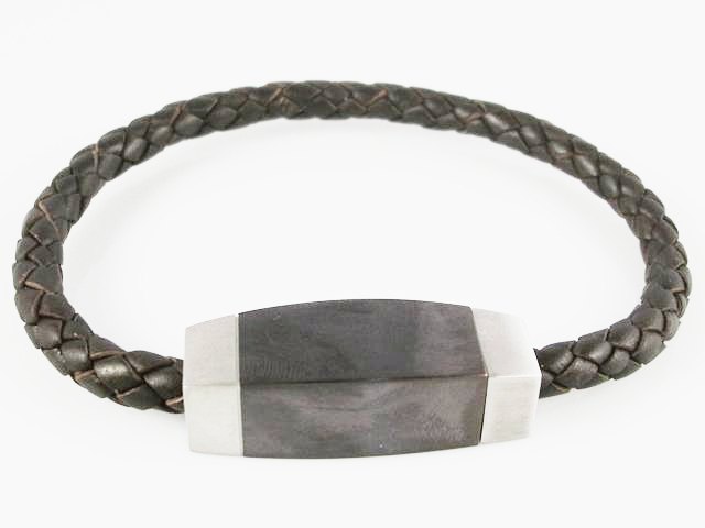 Pulsera en Piel marrón trenzada y Acero inoxidable