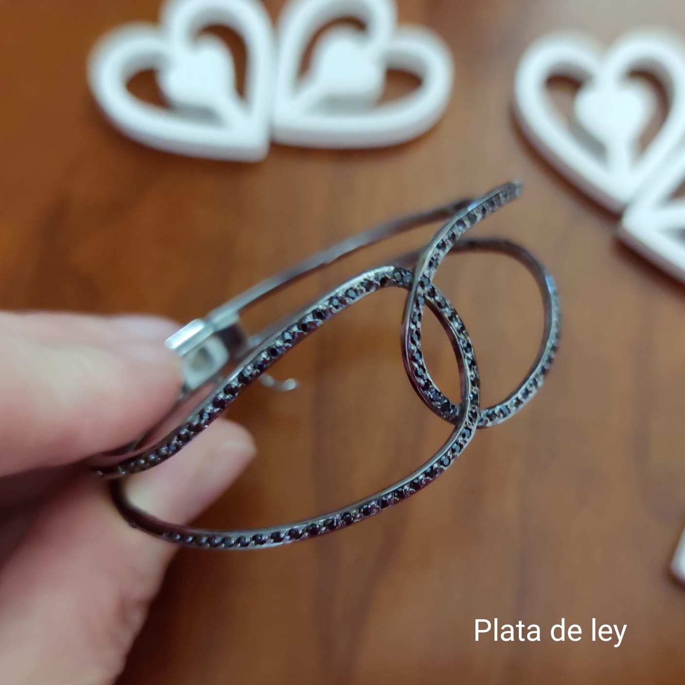 Pulsera Brazalete de Plata y Rutenio Lazo con Circonitas negras 1