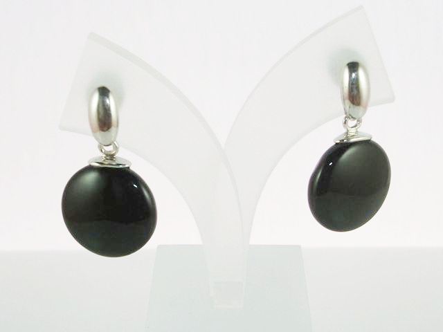 Pendientes Onix negro redondos en Plata de ley