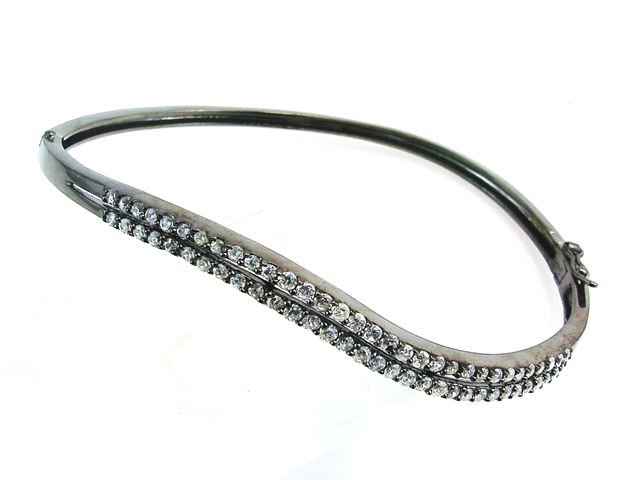 Pulsera Brazalete de Plata y Rutenio doble onda con Circonitas