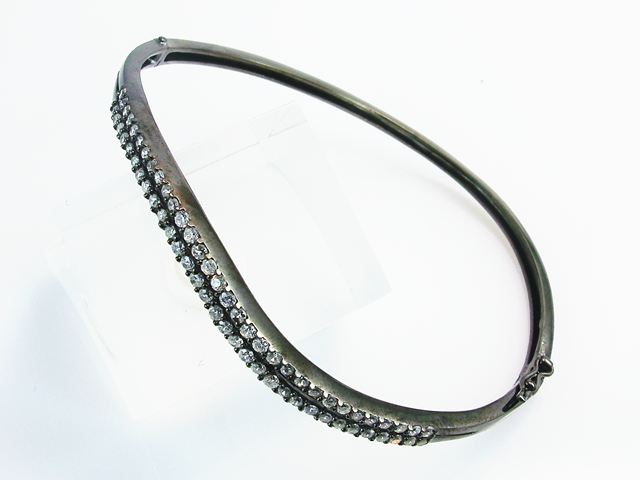 Pulsera Brazalete de Plata y Rutenio doble onda con Circonitas 1
