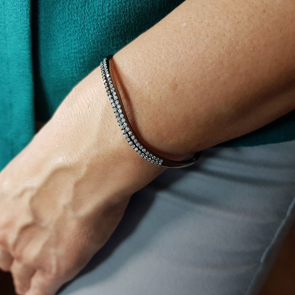 Pulsera Brazalete de Plata y Rutenio doble onda con Circonitas 2