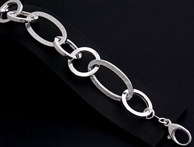 Pulsera de Plata Eslabon Liso y Grabado