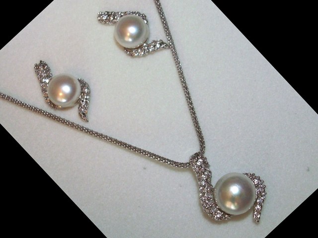 Conjunto Pendientes y Gargantilla de Plata, Perlas y Circonitas