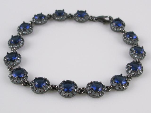 Pulsera Plata rodio negro con Circonitas azul zafiro y blancas