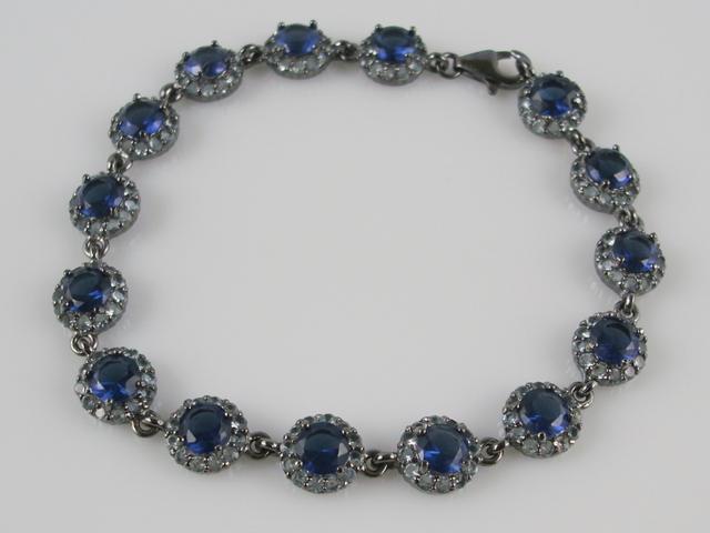Pulsera Plata rodio negro con Circonitas azul zafiro y blancas 1