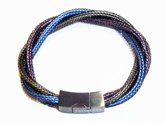 Pulsera Acero y rodio negro verde, morada y azul poliéster