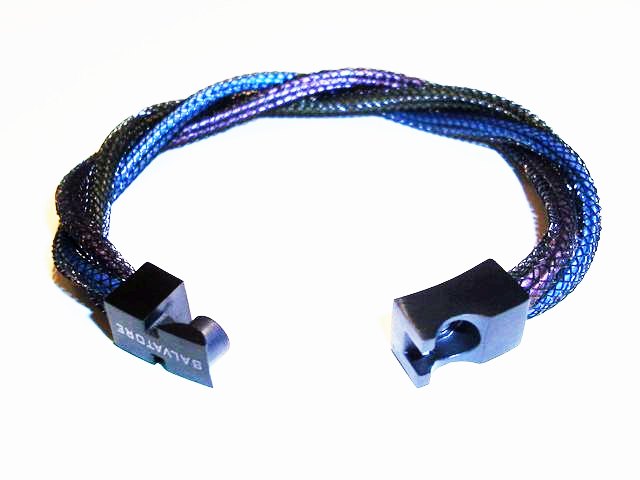 Pulsera Acero y rodio negro verde, morada y azul poliéster 1