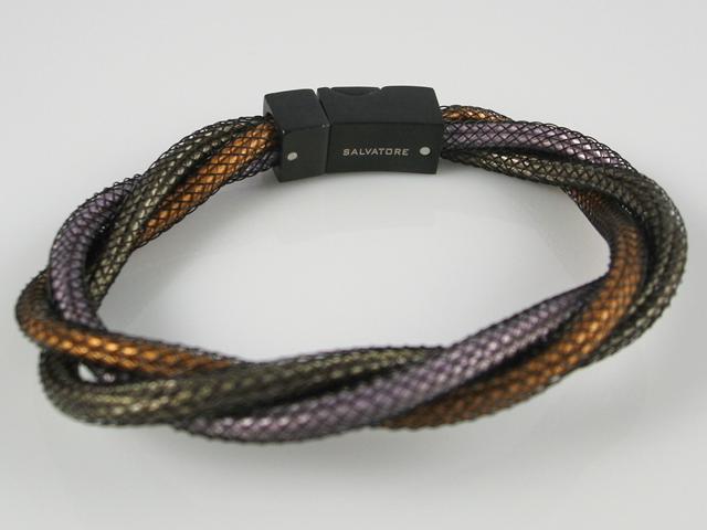Pulsera poliester morado, naranja y ocre con Acero inoxidable