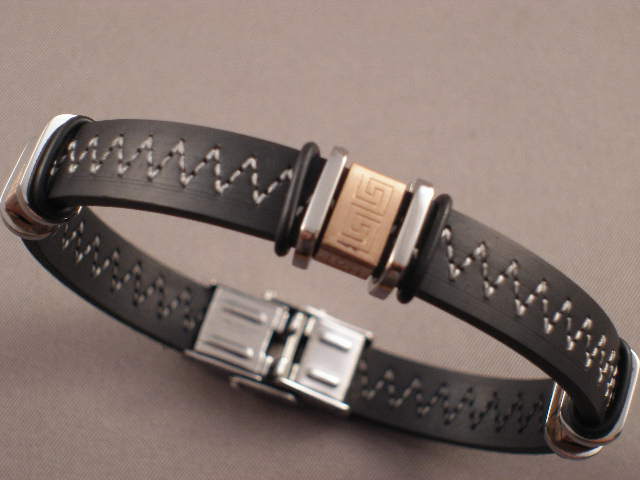 Pulsera de Caucho y Acero Inoxidable con Formas Bronce