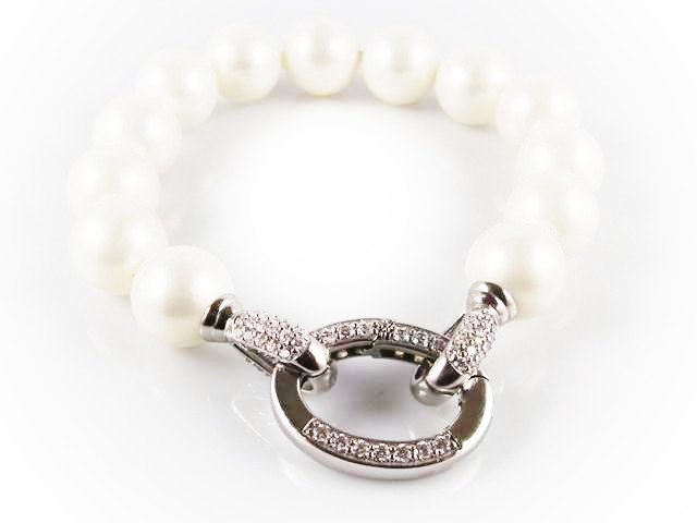 Pulsera Perlas 14 Mm.en Plata de ley con Circonitas blancas