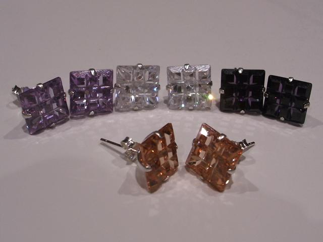 Pendientes de Plata de Ley con Cuadricula Circonita 10 Mm.